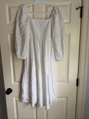 J. Crew White Smocked Neckline Top